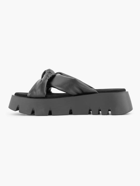 Zwarte platform slipper knoop