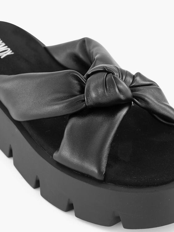 Zwarte platform slipper knoop