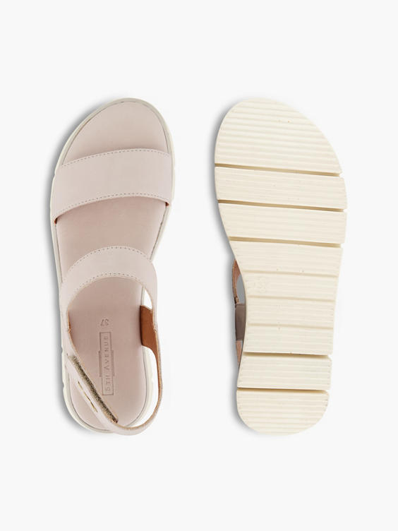 Grey Leather Ankle Strap Flat Sandal 