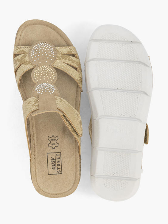 Zandkleurige slipper velcro