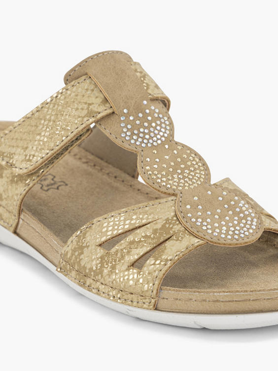 Zandkleurige slipper velcro