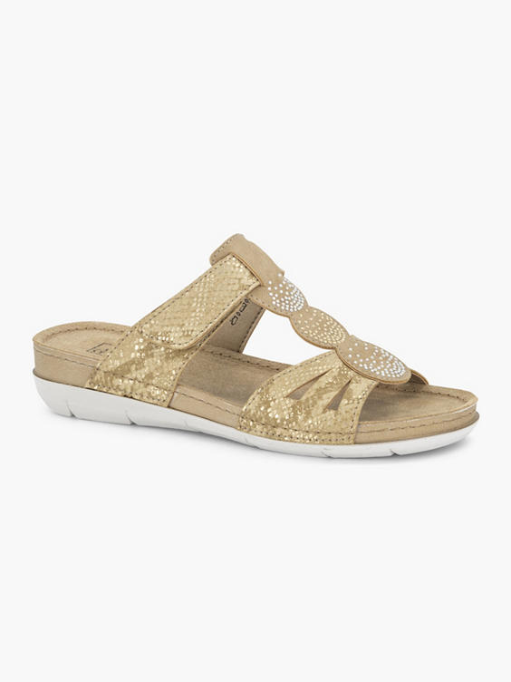 Zandkleurige slipper velcro