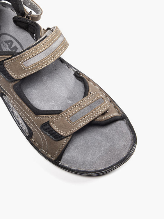 Grey Leather Triple Strap Sandal 