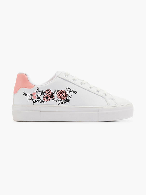Ladies Lace Up Trainer with Floral Detail