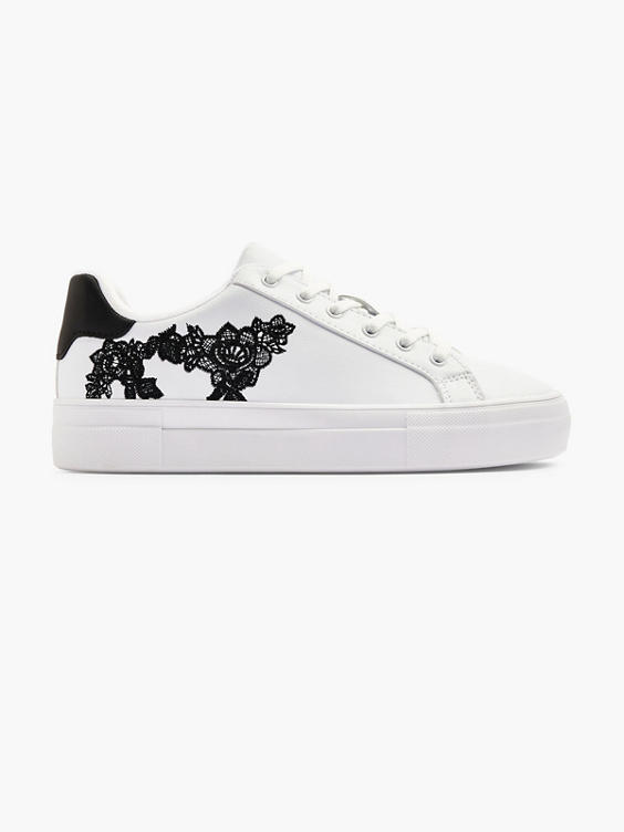 Ladies Lace Up Trainer with Floral Detail