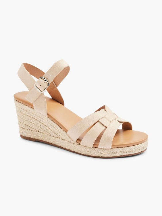 Neutral Woven Strapped Wedge Heel