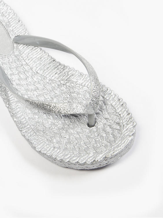 Ladies Silver Glitter Flip-flops