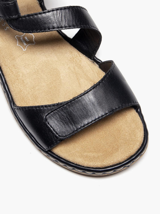 Rieker Black Leather Strapped Sandal