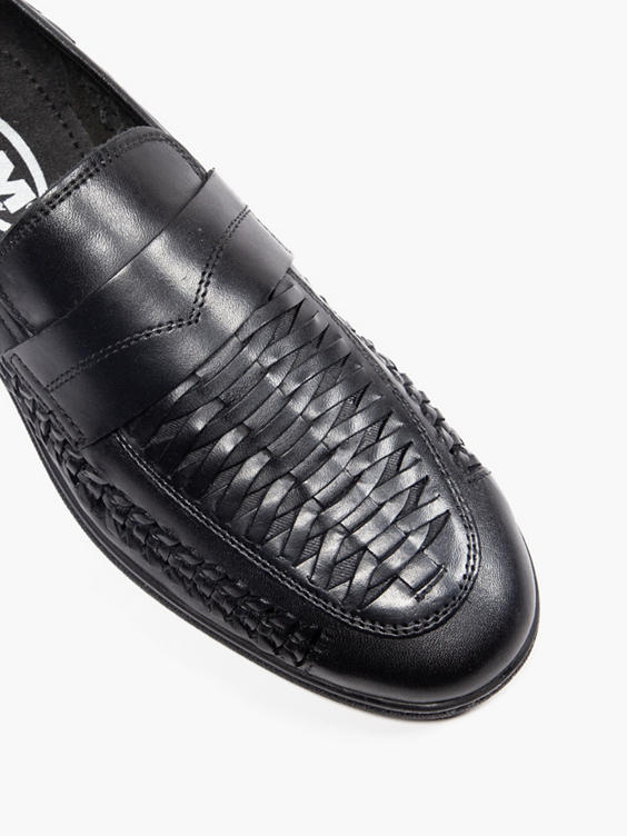 Black Formal Leather Woven Slip-On Loafer