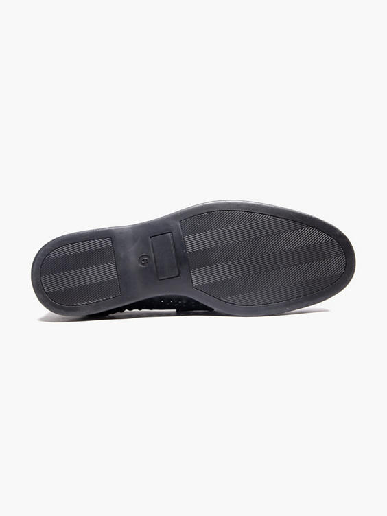 Black Formal Leather Woven Slip-On Loafer