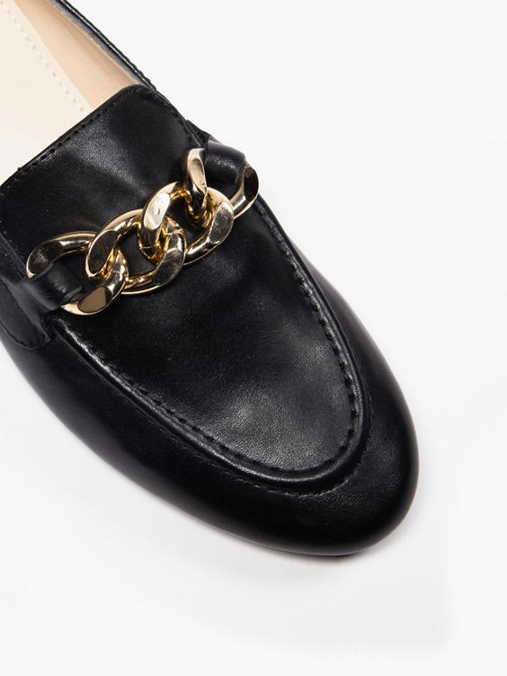 Black Leather Chain Detail Loafer