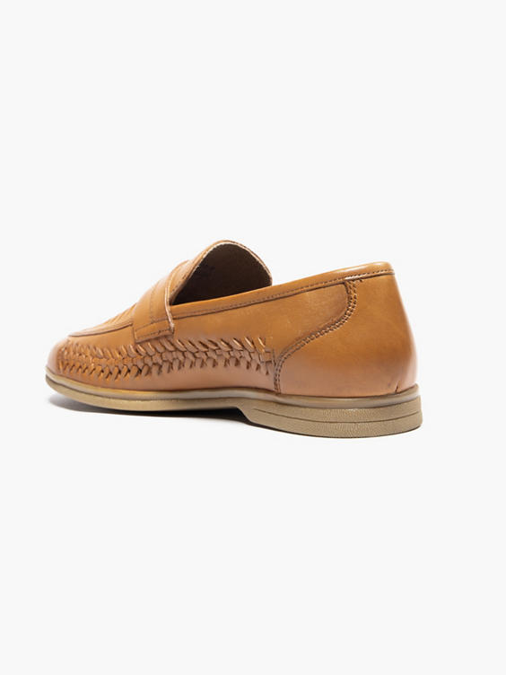 Formal Leather Tan Woven Slip-on Loafer