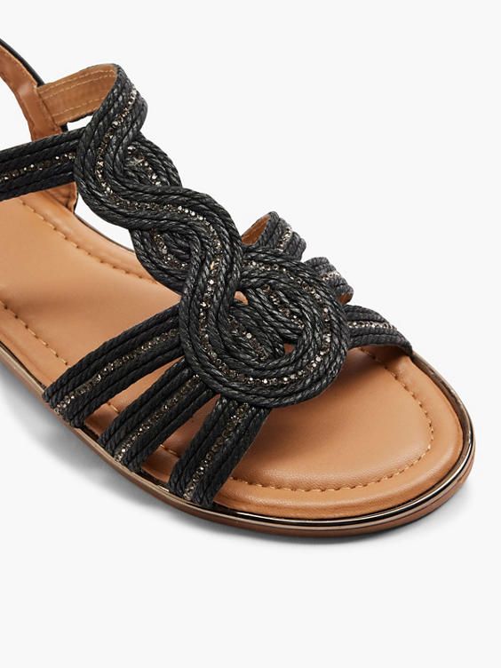 Black Cross Strap Sandal With Diamante Details 
