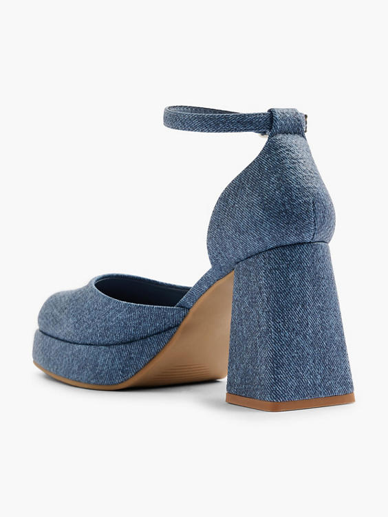 Denim Ankle Strap Platform Block Heel Sandals | SHEIN EUR