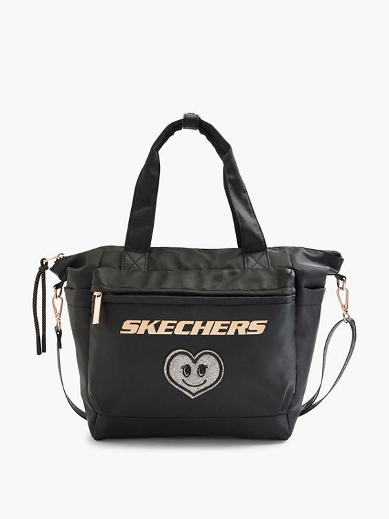 Skechers Black Tote Shopper with Glittery Heart Detail and Shoulder Strap