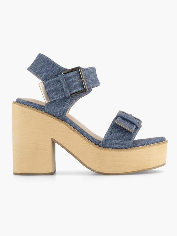 Jeansblauwe platform sandalette