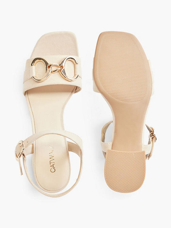 Beige Heeled Sandal with Snaffel Detail