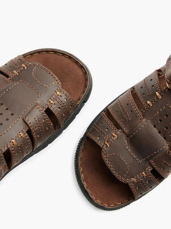 Mens Brown Leather Open Toe Full Sandal