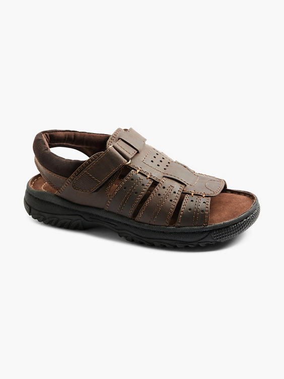 Mens Brown Leather Open Toe Full Sandal