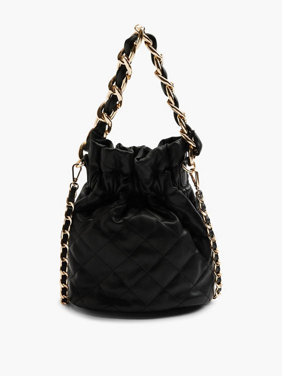 Catwalk, Black Quilted Bonded Bucket Bag With Chain Detailing And Strap, Women, Black, Deichmann