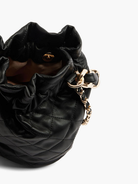 Catwalk, Black Quilted Bonded Bucket Bag With Chain Detailing And Strap, Women, Black, Deichmann