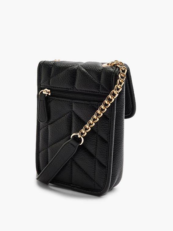 Catwalk) Black Quilted Phone Bag with Chain Strap in Black
