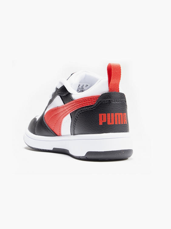 Junior Boys Puma White/Black/Red Rebound V6 Low PS Trainers