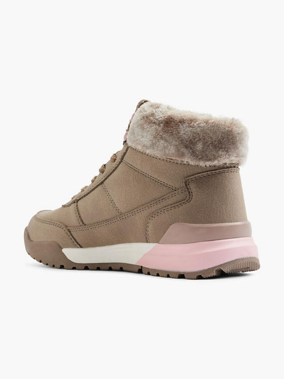 Taupe Faux Fur Lace Up Boots 