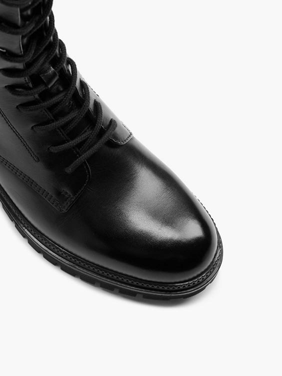 Black Lace Up Leather Army Boot