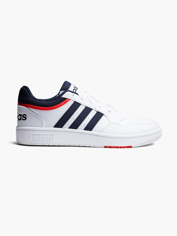 White/Navy Hoops 3.0 Low Trainers