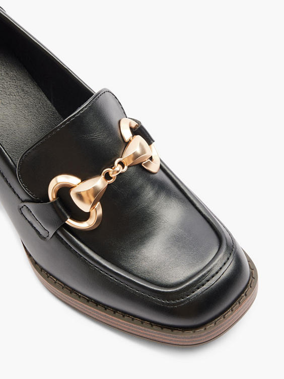 Heeled Loafer with Gold Metal Detail