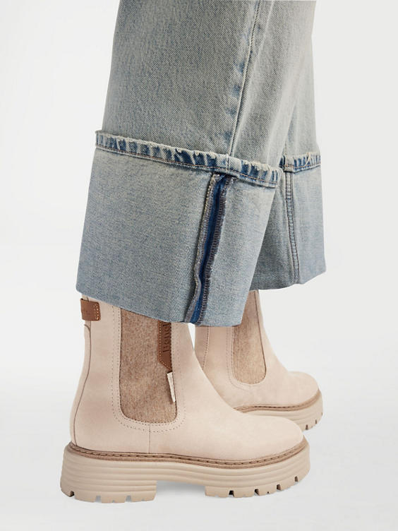 Beige Ankle Boot with Contrasting Panel Detail