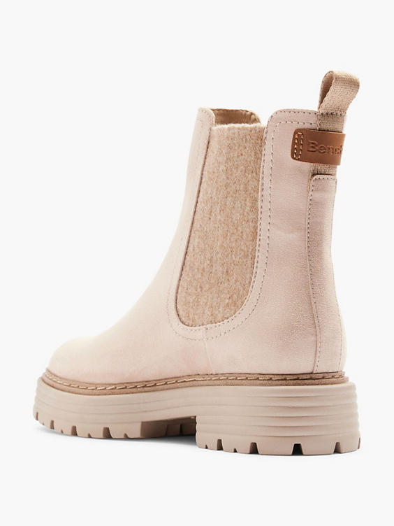 Beige Ankle Boot with Contrasting Panel Detail