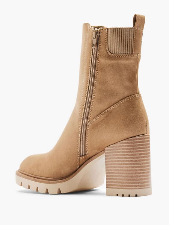 Taupe Tall Heeled Ankle Boot with Contrasting Sole