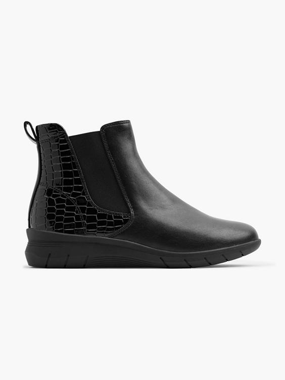 Black Wedge Chelsea Boot with Patent Croc Panelling 