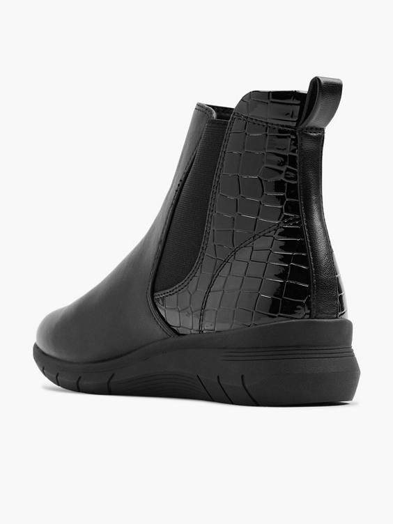 Black Wedge Chelsea Boot with Patent Croc Panelling 