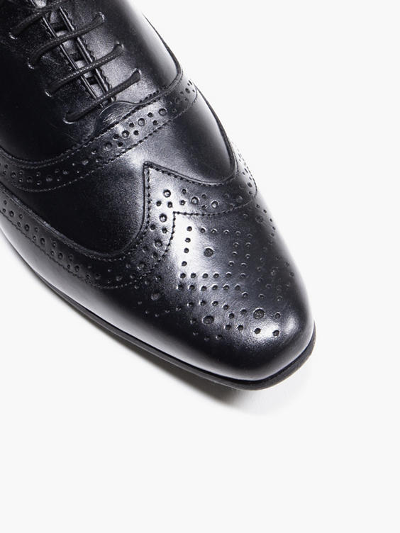 Mens Black Oxford Brogue Formal Lace Up Shoe
