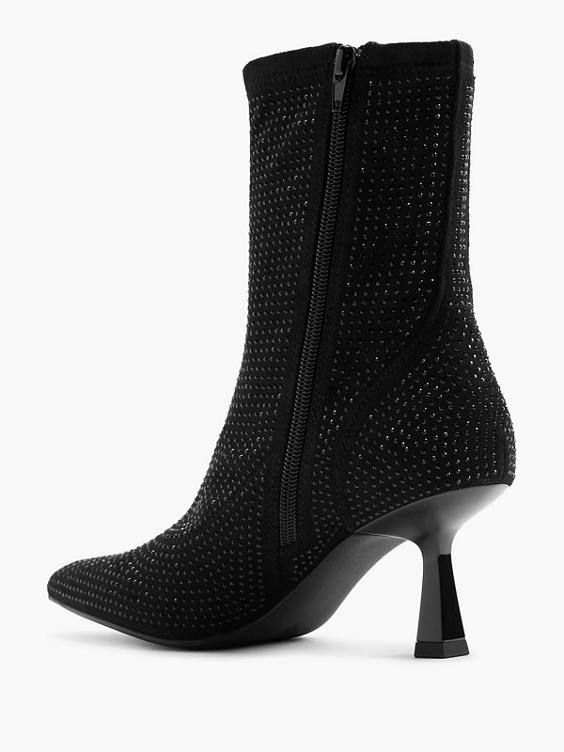 Black Diamante Heeled Sock Boot 