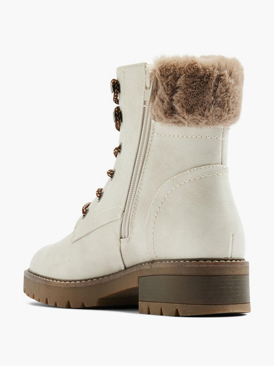 Off White Fur Lined Lace Up Boot 