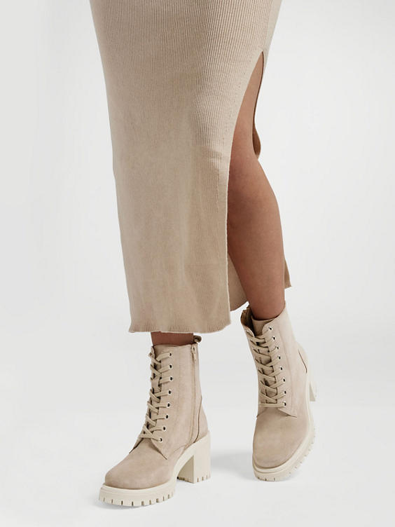 Beige Leather Lace Up Ankle Boot