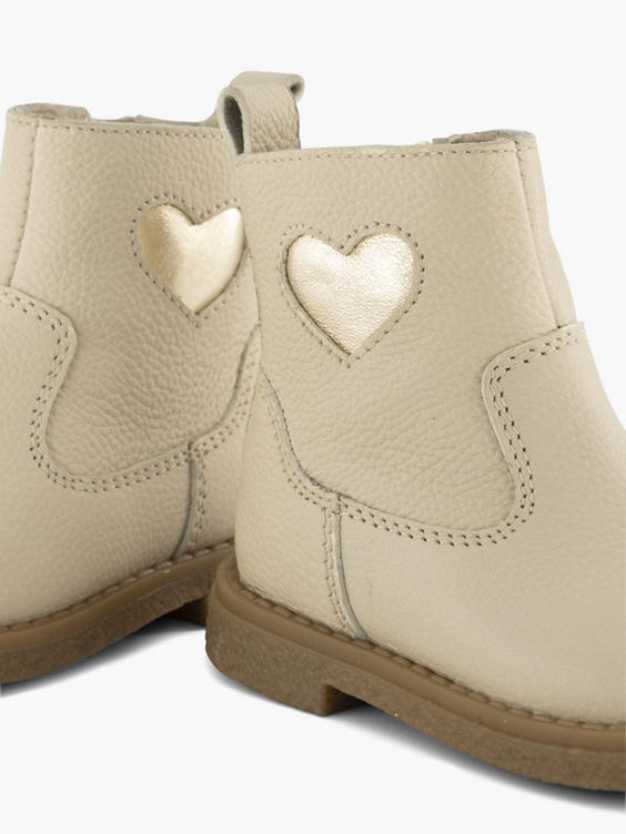 Beige leren enkellaars hartje