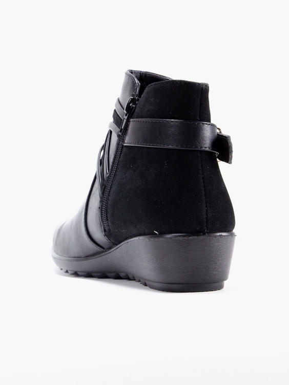 Black Wide Fit Wedge Comfort Boot with Buckle Detail 