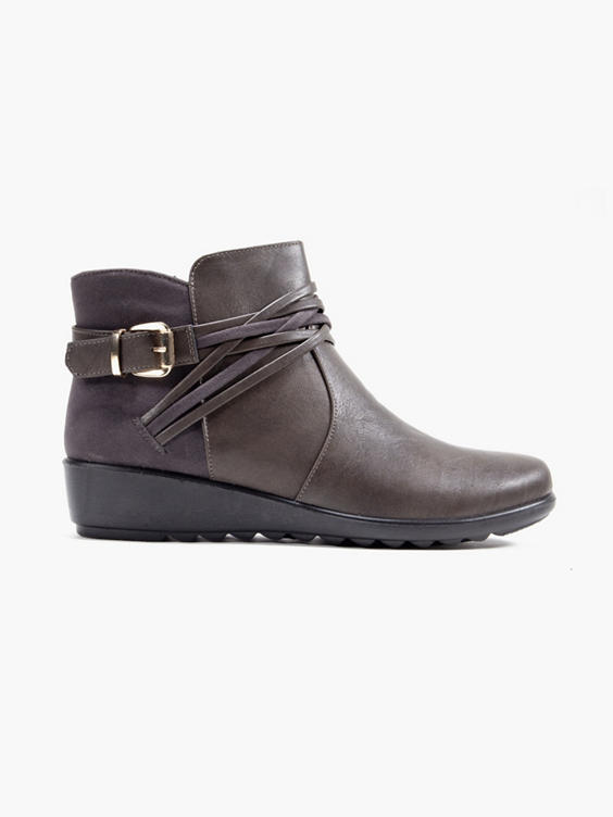 Taupe Wide Fit Wedge Comfort Boot with Buckle Detail 
