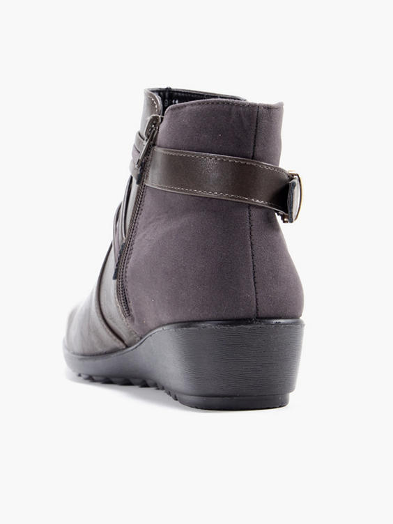 Taupe Wide Fit Wedge Comfort Boot with Buckle Detail 