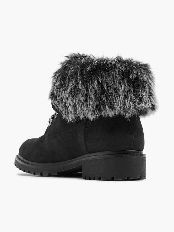 Black Faux Fur Collar Ankle Boot