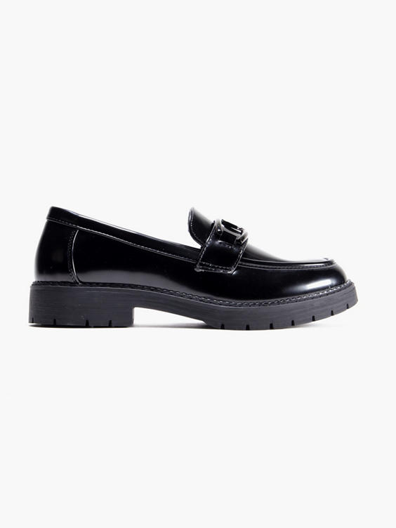 Black Loafers with Metal Link Detail