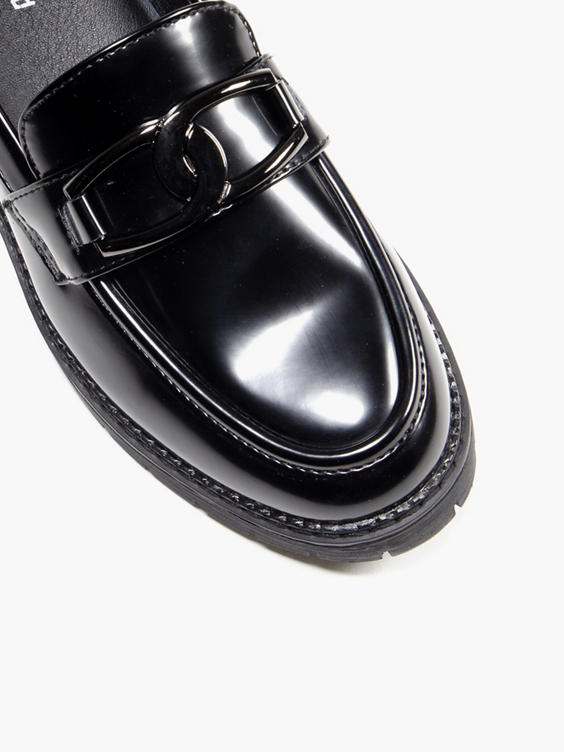 Black Loafers with Metal Link Detail