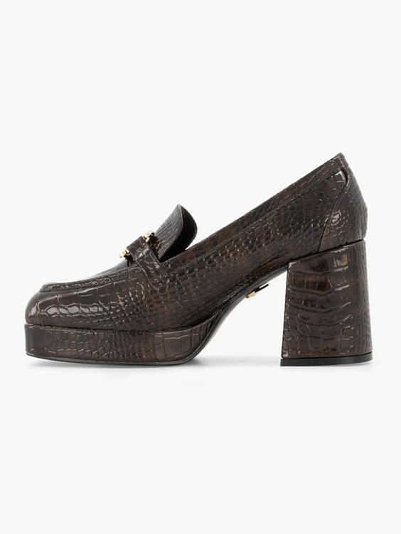 Donkerbruine pump slangenprint