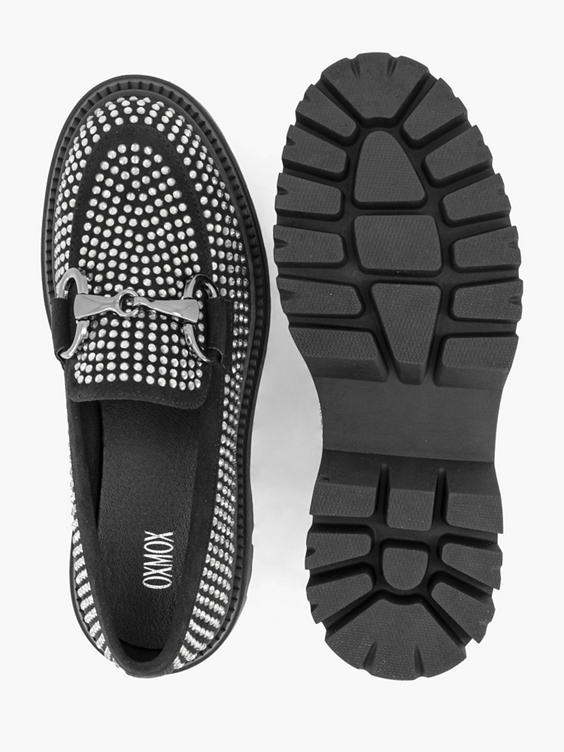 Zwarte chunky loafer steentjes