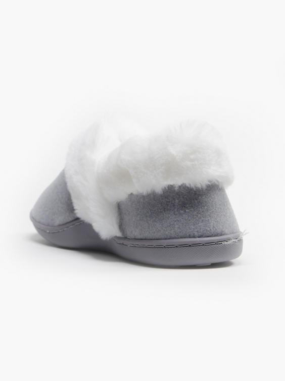 Ladies Grey Fur Collar Slippers 